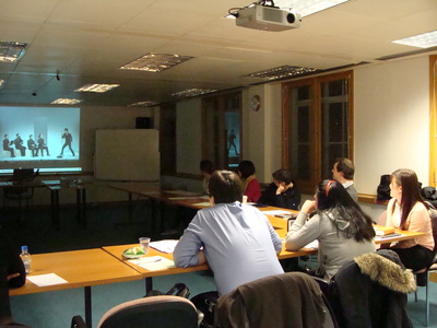 Participants watching an example of Japanese comedy